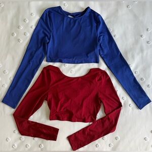 Set of Two New Blue and Red Yoga/Workout Open-Back Crop Tops